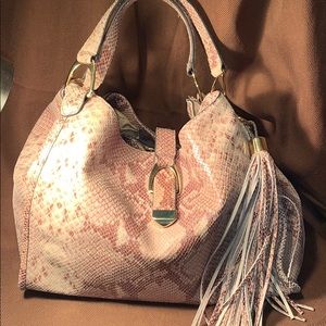NWOT GILI leather bag w/tassel charm python print